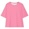 thumbnail image 3 of Ohufall Cotton Top T-Shirt for Middle and Large Children Girls Fashion Casual Solid Color Loose Short Sleeve Tops Round Neck Tops,5-15 Years, 3 of 7