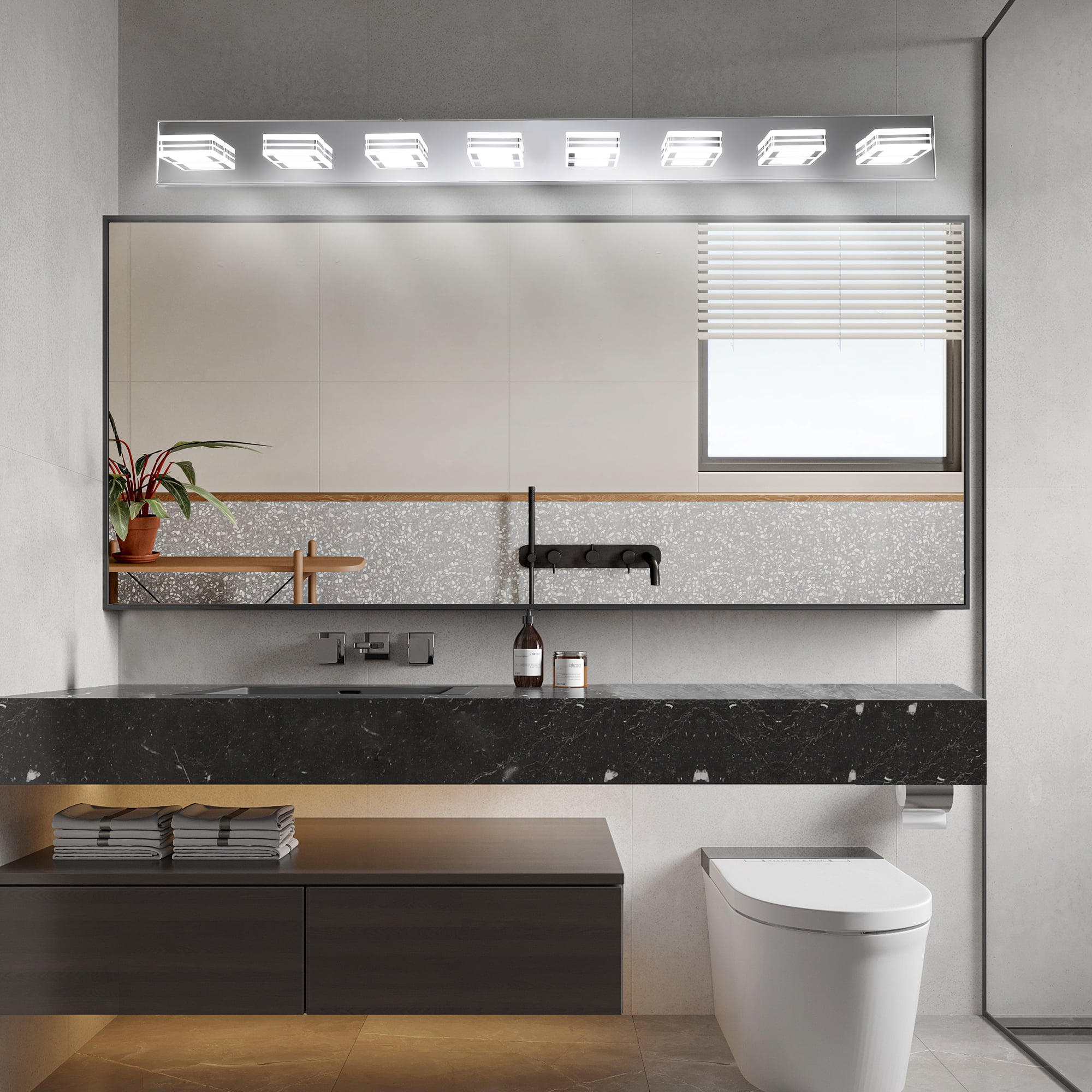 Miniyam LED Bathroom Vanity Light , Modern 8-Light Chrome Acrylic Wall Lighting Fixtures over Mirror