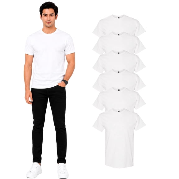 Gildan Heavy Cotton Men's T-Shirt Short Sleeve Crew Neck Tee, White 6-Pack Classic Fit, Size S