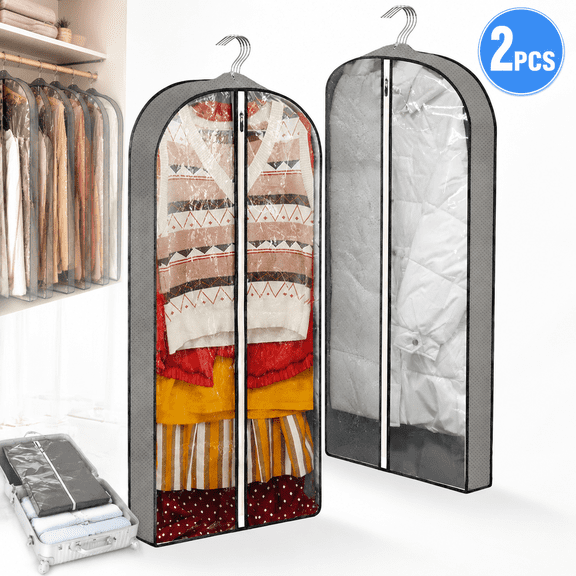 Emlimny 2 Packs   Garment Bags,40" Clear Suits Covers with 4" Gussetes for Hanging Clothes Closet Storage Travel, Plastic Protector for Coat, Jacket, Sweater, Shirts