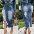 thumbnail image 3 of Clearance under $5 JINMGG Womens Plus Size Clearance $5 Women Fashion High Waist Ripped Destroyed Bodycon Street Style Denim Skirt Blue L, 3 of 5