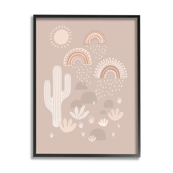 Stupell Industries Muted Desert Landscape Triple Rainbow Soft Cactus Cabin Painting Black Framed Art Print Wall Art, 11 x 14, Design by Nancy McKenzie