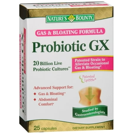 Nature's Bounty Probiotic GX Gas & Bloating Formula, Capsules 25 ea (Pack of