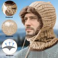 thumbnail image 3 of Aooww Women Winter One Piece Beanie Hat Slouchy Fleece Balaclavas Face Mask Neck Scarf Set Earmuff Ski Snow Knit Hats, Khaki, 3 of 6
