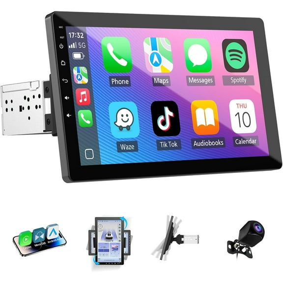 Zcargel Car Stereo 10.1" Android 14 Double Din Rotatable Touch Screen with Bluetooth Car Radio, Wireless CarPlay Android Auto, GPS Navigation MP5 Multimedia USB FM SWC 2 32GB for GMC Sierra 2003-2006