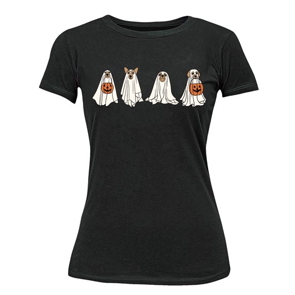 Hiding Ghost Dogs Halloween Outfit Pet Lovers Women's T-shirt, L, Black