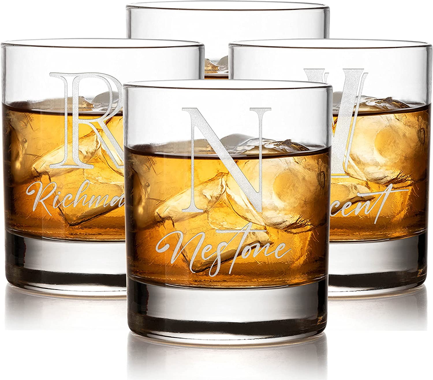 Set of 4, Personalized Whiskey Glasses, Custom Rocks Glasses for Scotch