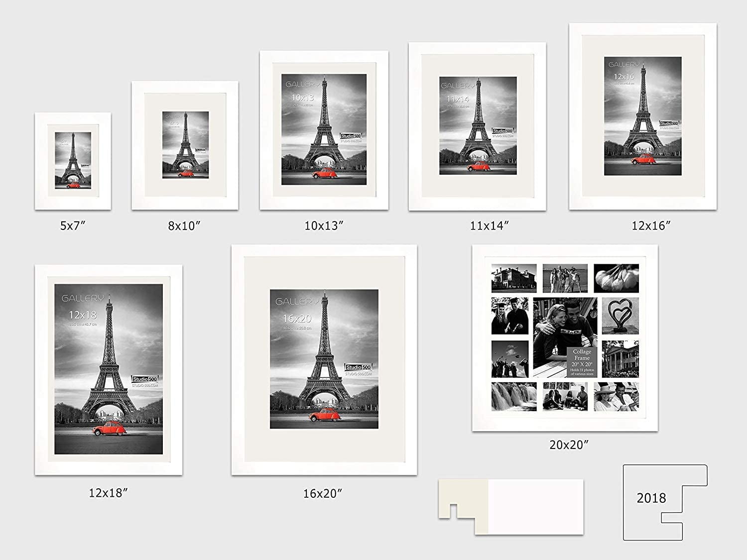 Studio 500 Luxury Collection Gallery 1-Opening 12" x 18" Matted to 11" x 17" Wood Brushed White Poster Frames, 4 Count