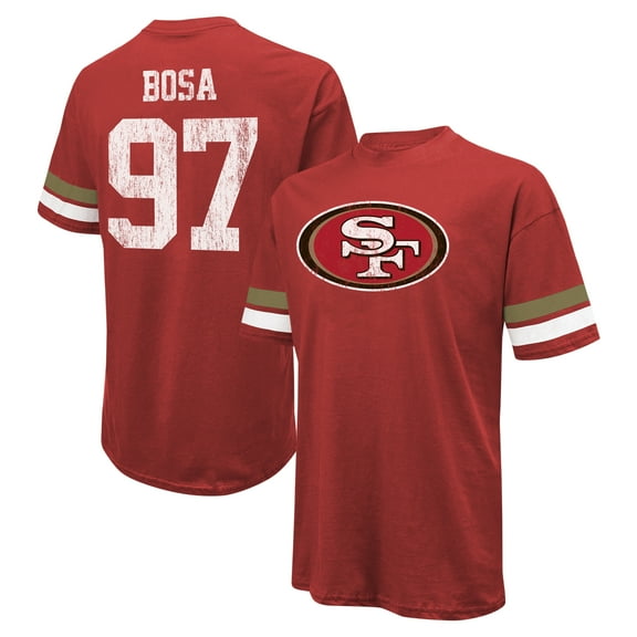 Men's Majestic Threads Nick Bosa Scarlet San Francisco 49ers Name & Number Oversized Fit T-Shirt