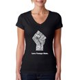 thumbnail image 1 of LA Pop Art Women's Word Art V-Neck T-Shirt - Love Trumps Hate Fist, 1 of 2
