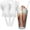 MT Products White Long Plastic Disposable Spoons for Sundae - Pack of 50