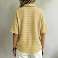 thumbnail image 5 of Short Sleeve Waffle Knit Shirt for Women Striped Polo Collar Top Loose Fit Button Neck Casual Preppy Vacation Summer, 5 of 6