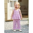 thumbnail image 6 of Loicainy Baby Toddler Girls 2 Piece Outfits 6 12 18 24 Months 2T 3T 4T 5T Plaid Sleeveless Round Neck Ruffled Tops and Pants Kids Clothes Set, 6 of 9