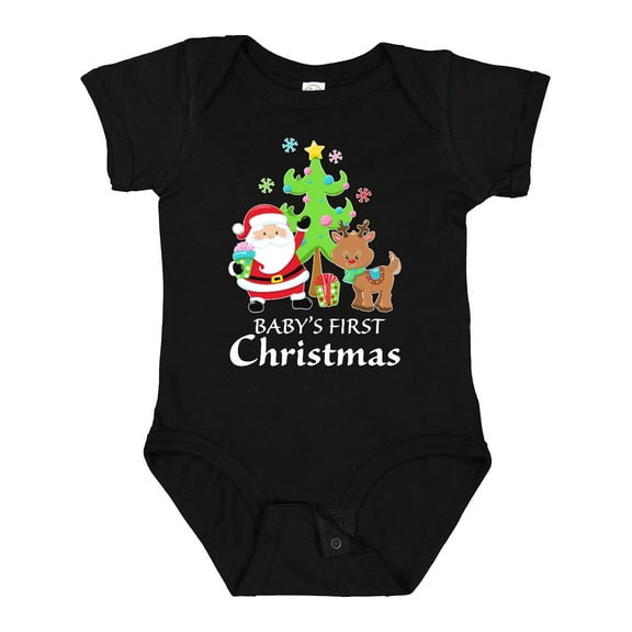 Inktastic Baby's 1st Christmas with Santa Reindeer and Tree Boys or Girls Baby Bodysuit