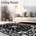 thumbnail image 2 of ODIKA 4'x6' Machine Washable Non-Slip Area Rug, Crest Inspired Design with Interlocking Lattice and Vine Motifs High Traffic Rug, Black, 665790, 2 of 7