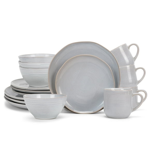 Elanze Designs Reactive Glaze Ceramic Stoneware Dinnerware 16 Piece Set - Service for 4, Pale Grey