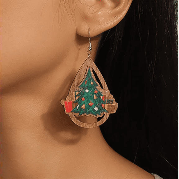 Christmas Tree Wooden Earrings
