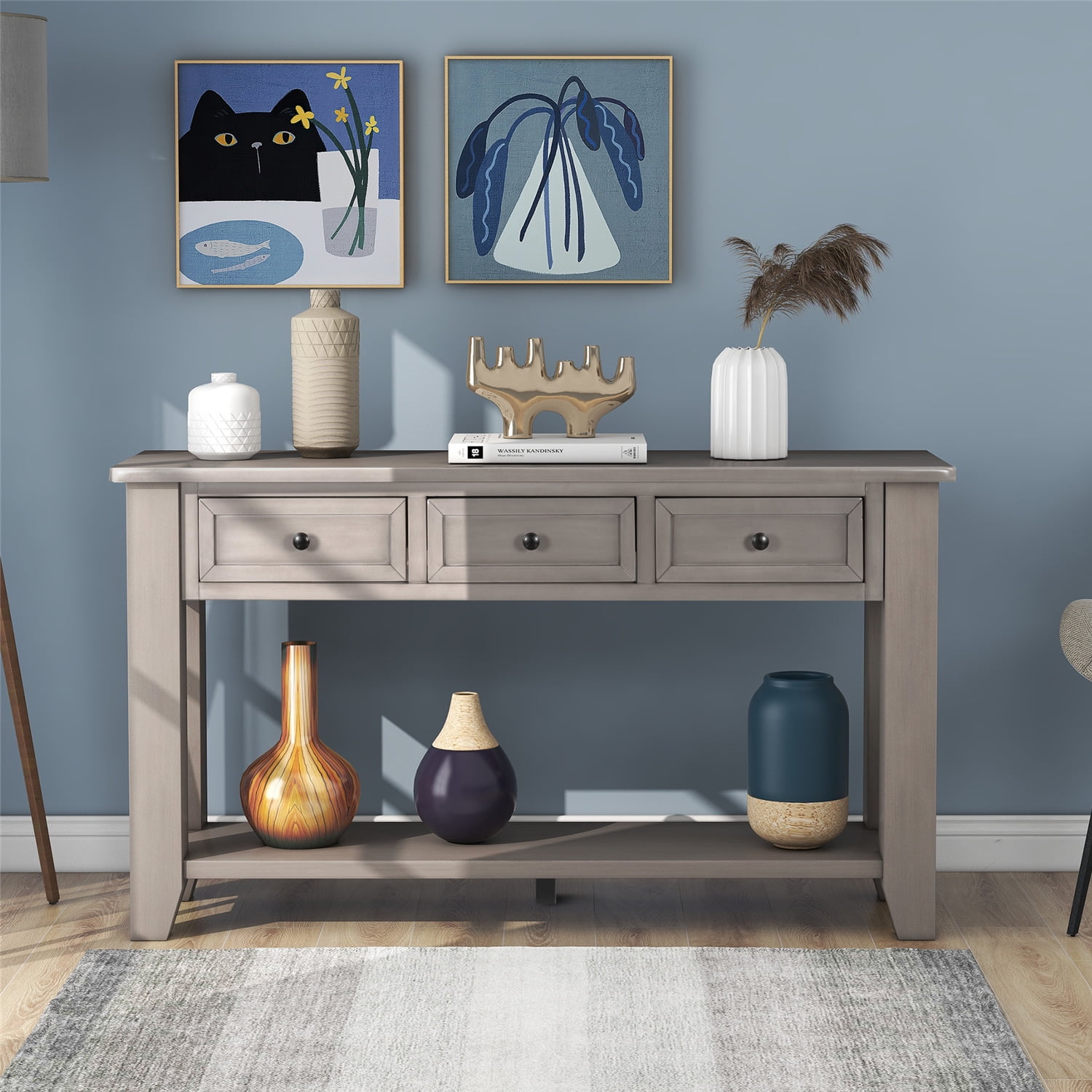 55 Modern Console Table Sofa Table Entryway Table For Living Room Bedroom With 3 Drawers And 1 Shelf Blue Grey Green Walmart Com Walmart Com