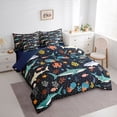 thumbnail image 2 of Feelyou Undersea Shark Octopus Coral Bedding Comforter Set for Kids Boys Girls, Cartoon Marine Animal Queen Bedding Sets, Navy, Blue Reversible, 7pcs, 2 of 7