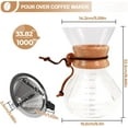 thumbnail image 2 of Pour Over Coffee Maker 1000ml with 304 Stainless Steel Filter Wooden Collar Holder Borosilicate Glass Drip Coffeemaker Server Set Clear Hand Brew Dripper Carafe for Home Camping Travel 33.8oz, 2 of 4