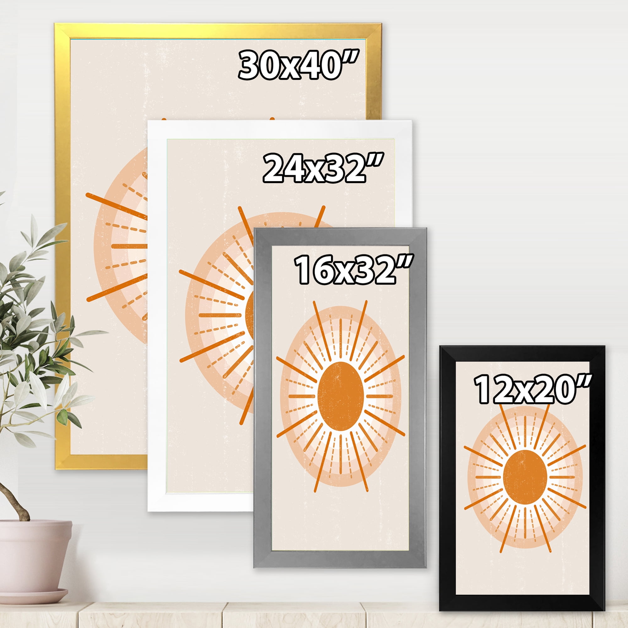 Designart 'Orange Radiant Sun II' Modern Framed Art Print