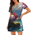 thumbnail image 4 of Salouo Pond Cute Axolotl Print Short Sleeve Sleepshirt for Womens Comfy Nightgown Scoopneck Cute Nightdress Ruffle -X-Large, 4 of 7