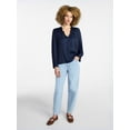thumbnail image 3 of Time and Tru Women's Soft Ruched Yoke Blouse with Long Sleeves, Sizes XS-XXXL, 3 of 6