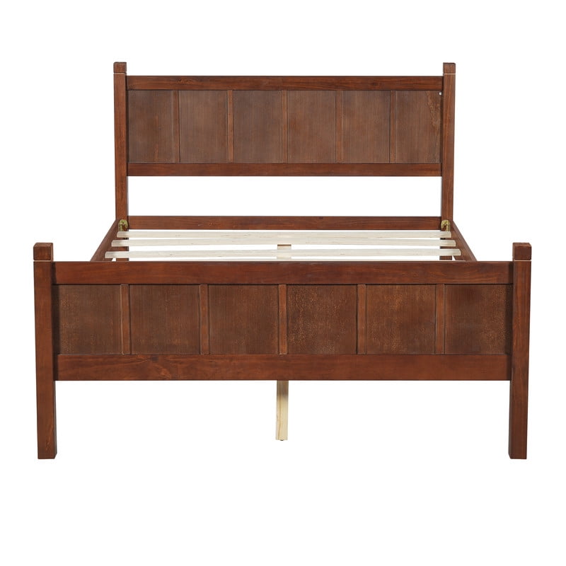 Full Size Farmhouse Platform Bed with Flat Panel Designed Headboard & Footboard, Minimalist Wood Bed Frame with Under-Bed Storage