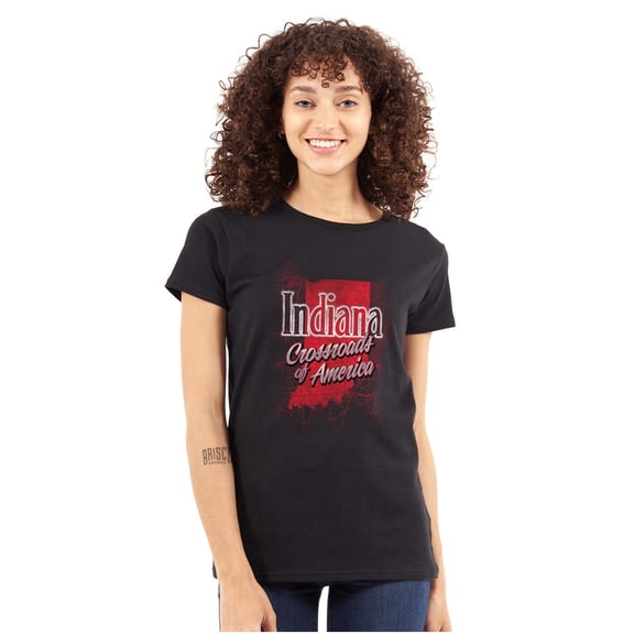 Indiana Retro State Map Shape Cool IN Womens Fitted Plus Size Graphic Tee Brisco Brands 2X