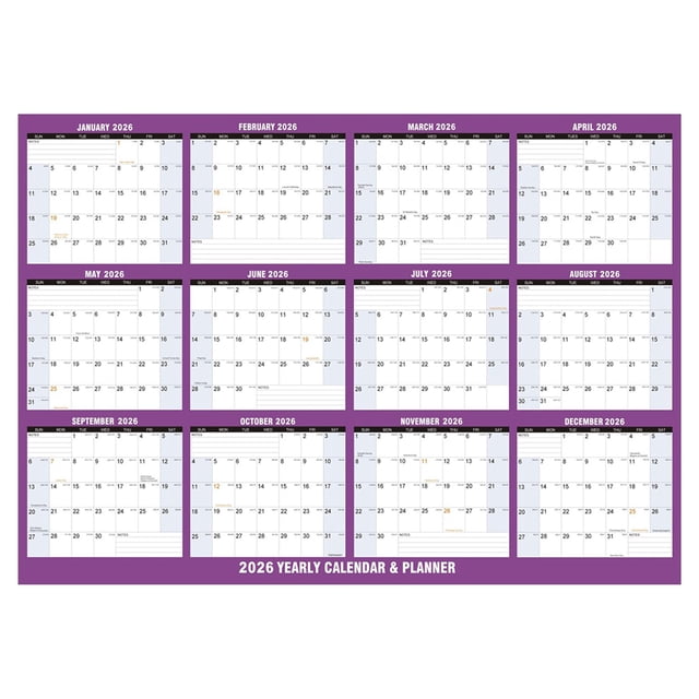 ZTTD Calendrier Mural Annuel 2026 - Calendrier Effaçable à Sec de 12 Mois pour Mur, Double Face, Réversible, Effaçable, Réutilisable, Planificateur Annuel pour Toute l'Année, 24 x 34 Pouces