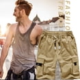 thumbnail image 4 of Pantalones cortos cargo para hombre, cintura elástica, corte relajado, pantalones cortos de trabajo informales de algodón para verano, 4 of 5