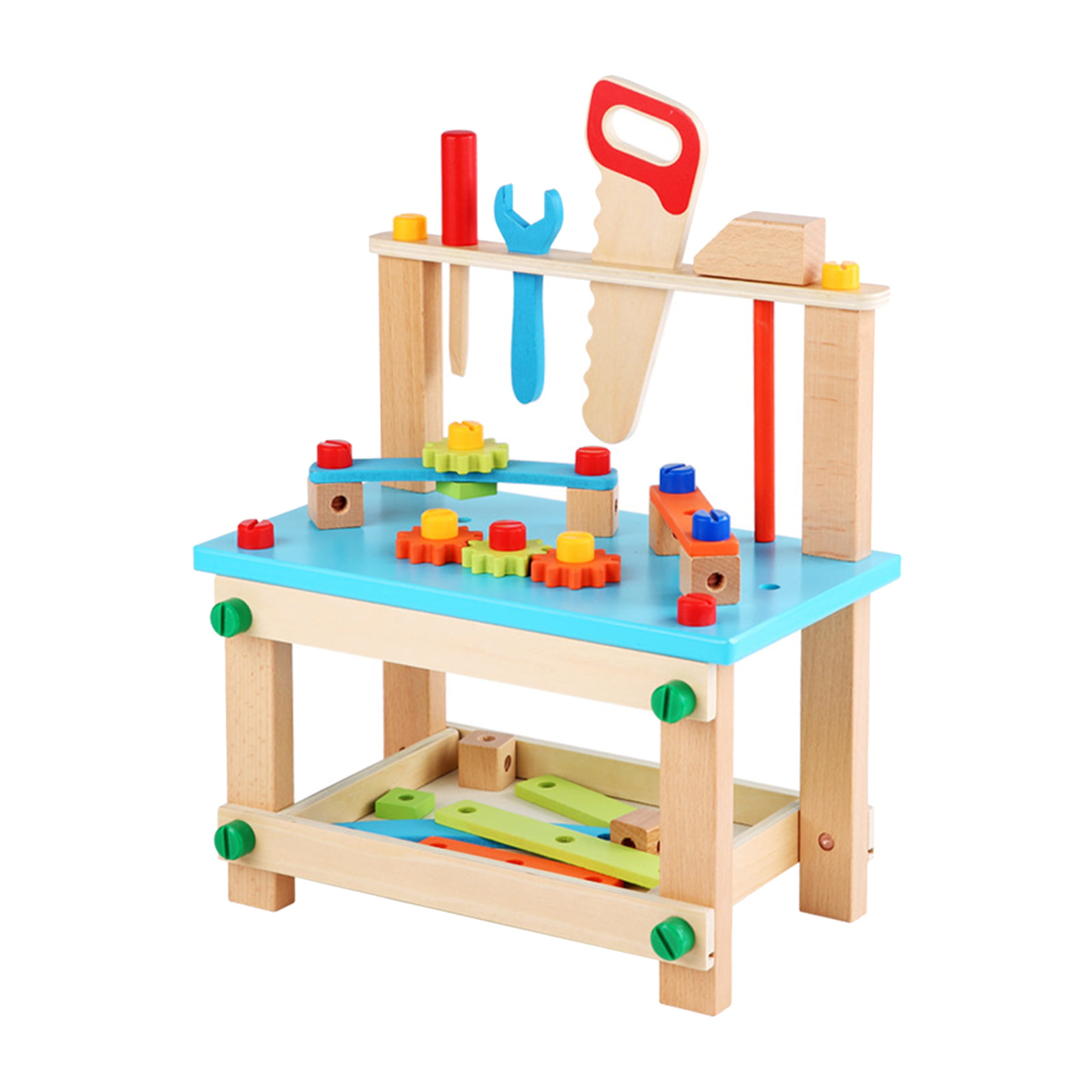 Kids Tool Bench Gift for 3 4 5 Year Old and Up kids tool bench workshop GEMEM Tool Bench Set for Kids Wood Color 9-piece Wooden Tool Bench Toy Wooden Workbench Toy Exercise Hand-eye Coordination 