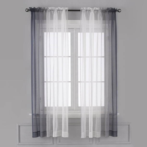 Ombre - Cortinas transparentes de lino sintético degradado con bolsillo para barra de semi gasa par yeacher Gris 52" de ancho x 72" de largo