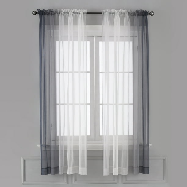 Ombre Sheer Curtains Faux Linen Gradient Semi Voile Rod Pocket Bedroom And Living Room Set Of 2 Window Curtain Panels 52 W X 63 L Com Ombre Sheer Curtains Faux Linen, Ombre Sheer Curtains