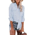 thumbnail image 1 of Chemises à Rayures pour Femmes à Manches Longues Blouses Décontractées avec Poches, 1 of 6