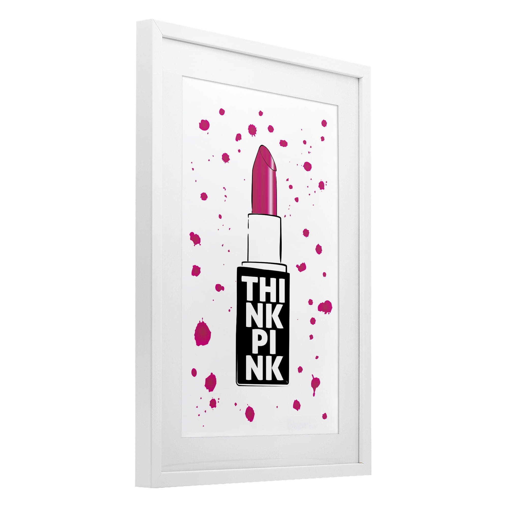 Stupell Industries Think Pink Lipstick White Framed Print Under Glass, design by Martina Pavlova