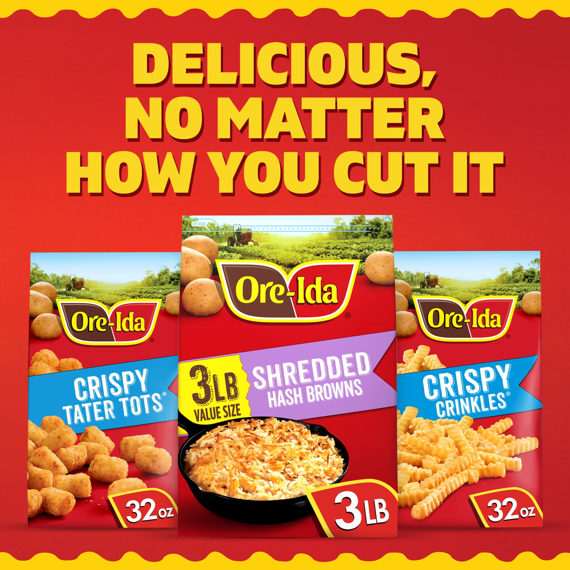 Ore-Ida Shredded Hash Browns Frozen Potatoes, 1 Value Size Bag, for Easy Breakfast Sides, Gluten-Free, 3 lb