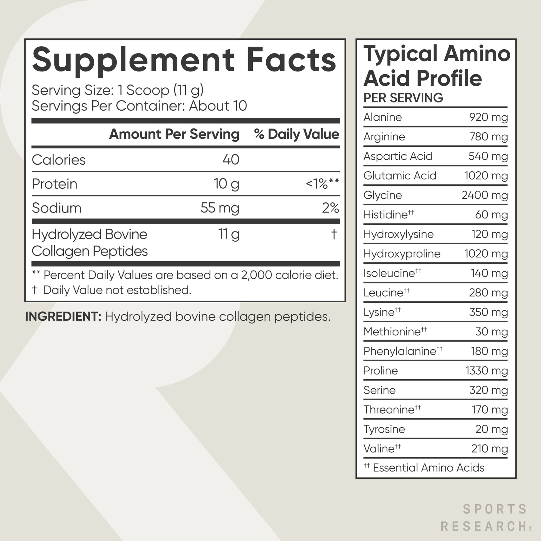 Sports Research® Collagen Peptides  Unflavored Hydrolyzed Skin Joints Nails 3.9oz (10 Servings)