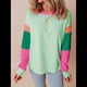 thumbnail image 5 of Camisetas de Larga para Mujer 2025, Cuello Redondo, Bloques de Color Verde L, 5 of 6