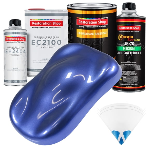 Restoration Shop - Indigo Blue Metallic Urethane Basecoat with European Clearcoat Auto Paint - Complete Quart Paint Color Kit - Automotive Refinish Coating