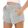 thumbnail image 3 of Gyujnb Women Stretch Athletic Shorts Soft Breathable Drawstring Elastic Waist Casual Workout Shorts with Pockets,Grey1, 3 of 4