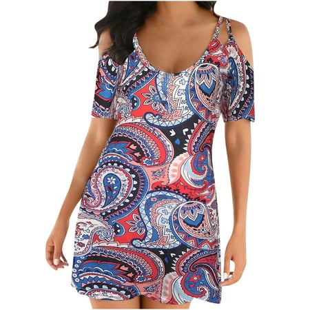 

Juebong Women s Summer Fashion Floral Print Short Sleeve Sling Casual Loose Dress