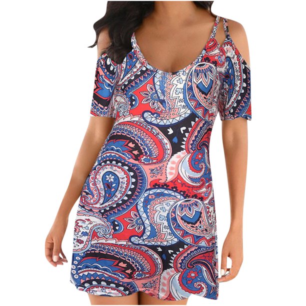 Vestido suelto casual de manga corta con estampado floral de moda de verano para mujer Fridja bnh519