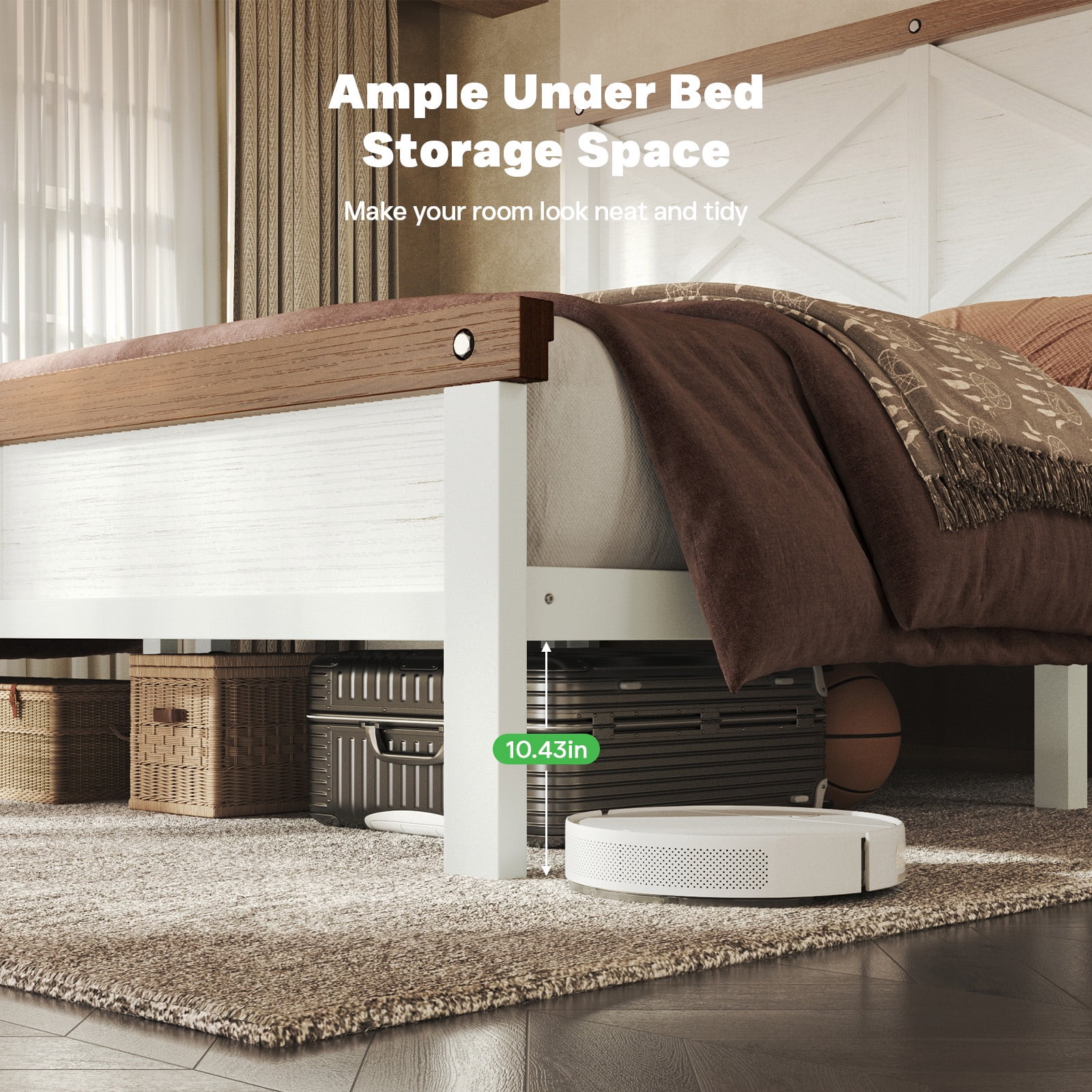 HOMRELEXA Farmhouse Bed Frame Twin Size with 51" Tall Headboard and Footboard, Platform Bed Frame, No Box Spring Needed, White