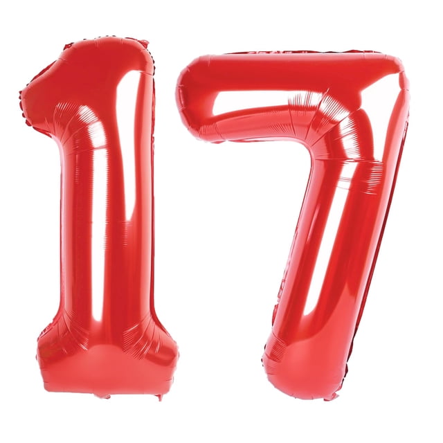 Balloon Kelfuoya - Lámina de mylar (40 cm), color rojo, número 17, para fiestas