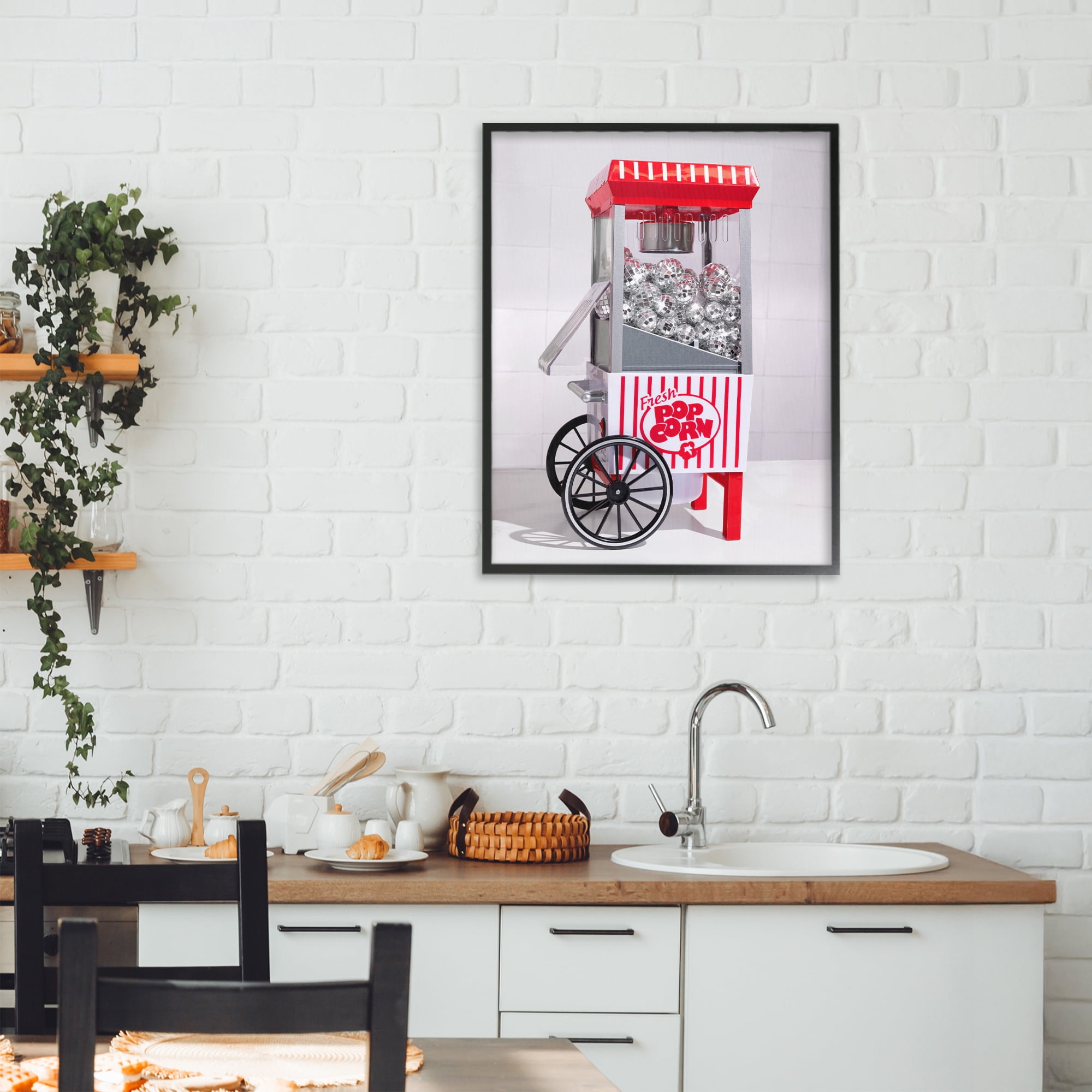 Stupell Industries Fun Disco Popcorn Machine Black Framed Giclee Art, design by LISH Creative