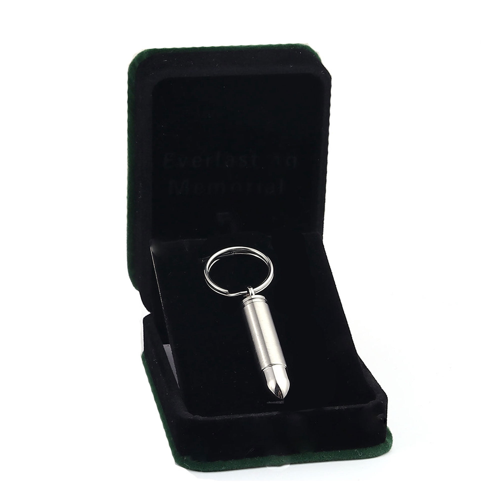 Silver Stainless Steel Bullet Pendant Cremation Urn Keychain Cremation Urn for Human Ashes Key Ring Memorial Keepsake Jewelry with Free Funnel Kit and Velvet Jewelry Box
