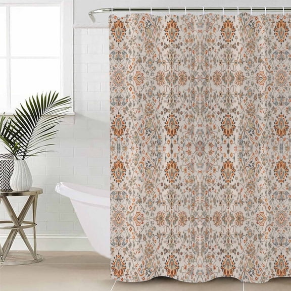 Vintage Boho Bathroom Curtain 72 Inch Shower Curtain with Hooks, Retro Southwestern Ethnic Mexican Floral Waterproof Polyester Bath Curtain Washable Bathtub Curtain 72''x 72''