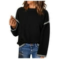 thumbnail image 2 of Sweaters for Women 2025 Solid Crewneck Loose Fit Long Sleeve Contrast Cable Knit Jumper Tops Womens Pullover Sweaters, 2 of 5