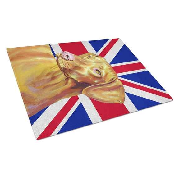 Caroline's Treasures Vizsla with English Union Jack British Flag Glass Cutting Board Large Size
